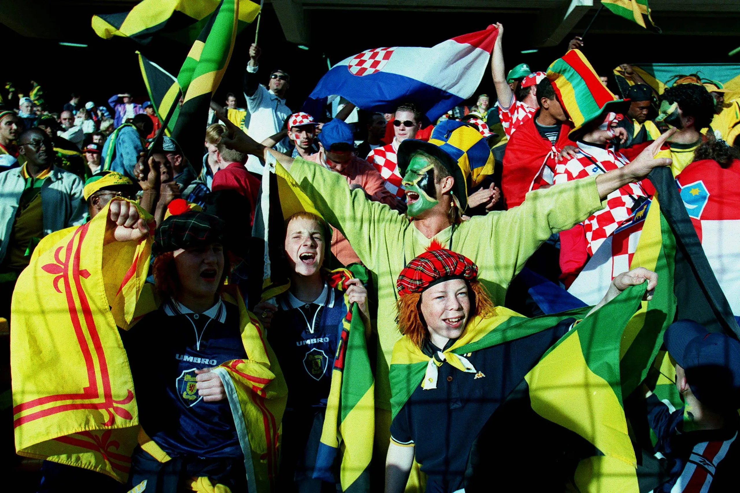 Scotland fans cheer their team on at the 1998 World Cup