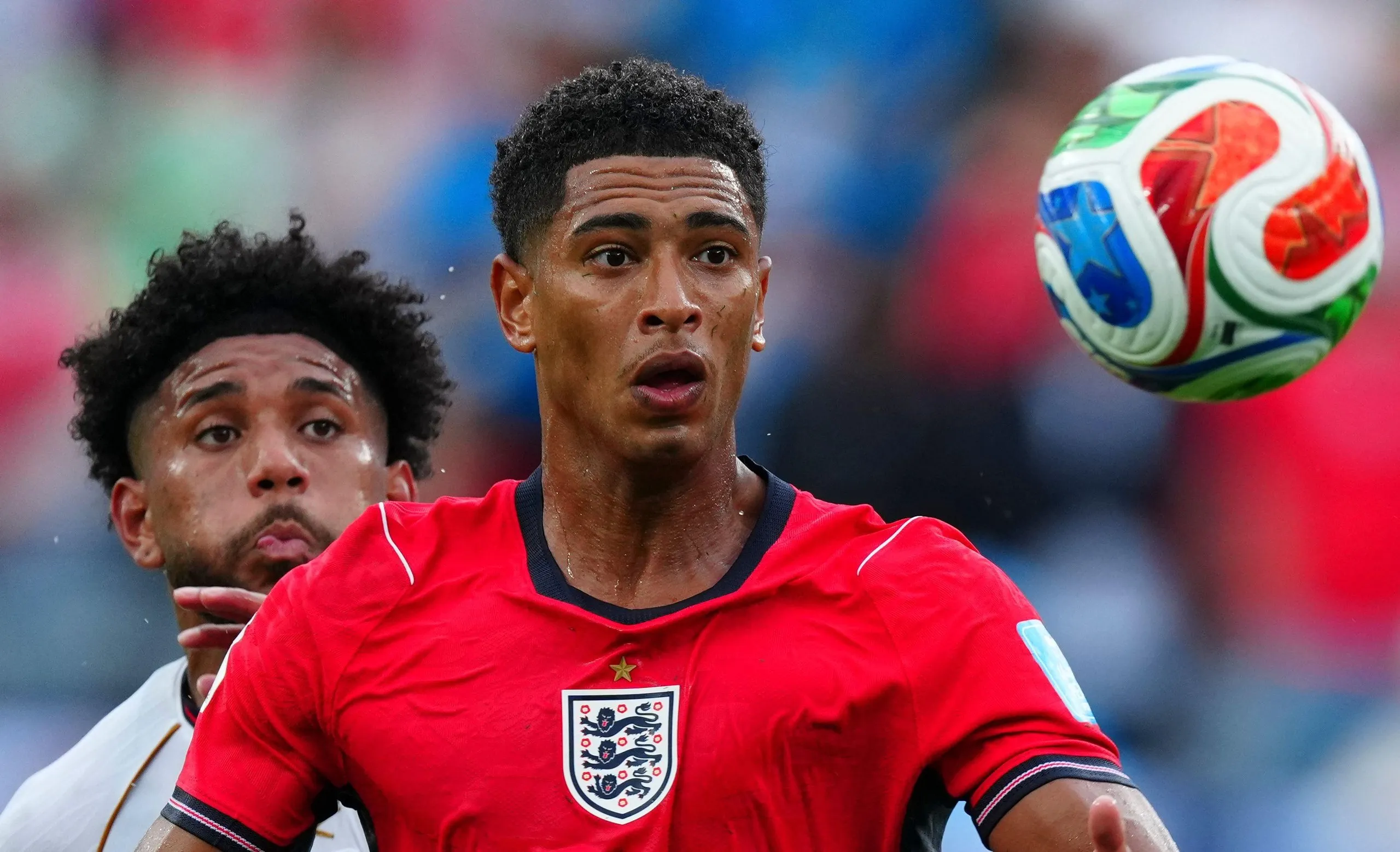 Jude Bellingham keeps his eyes on the ball during England’s game against Panama