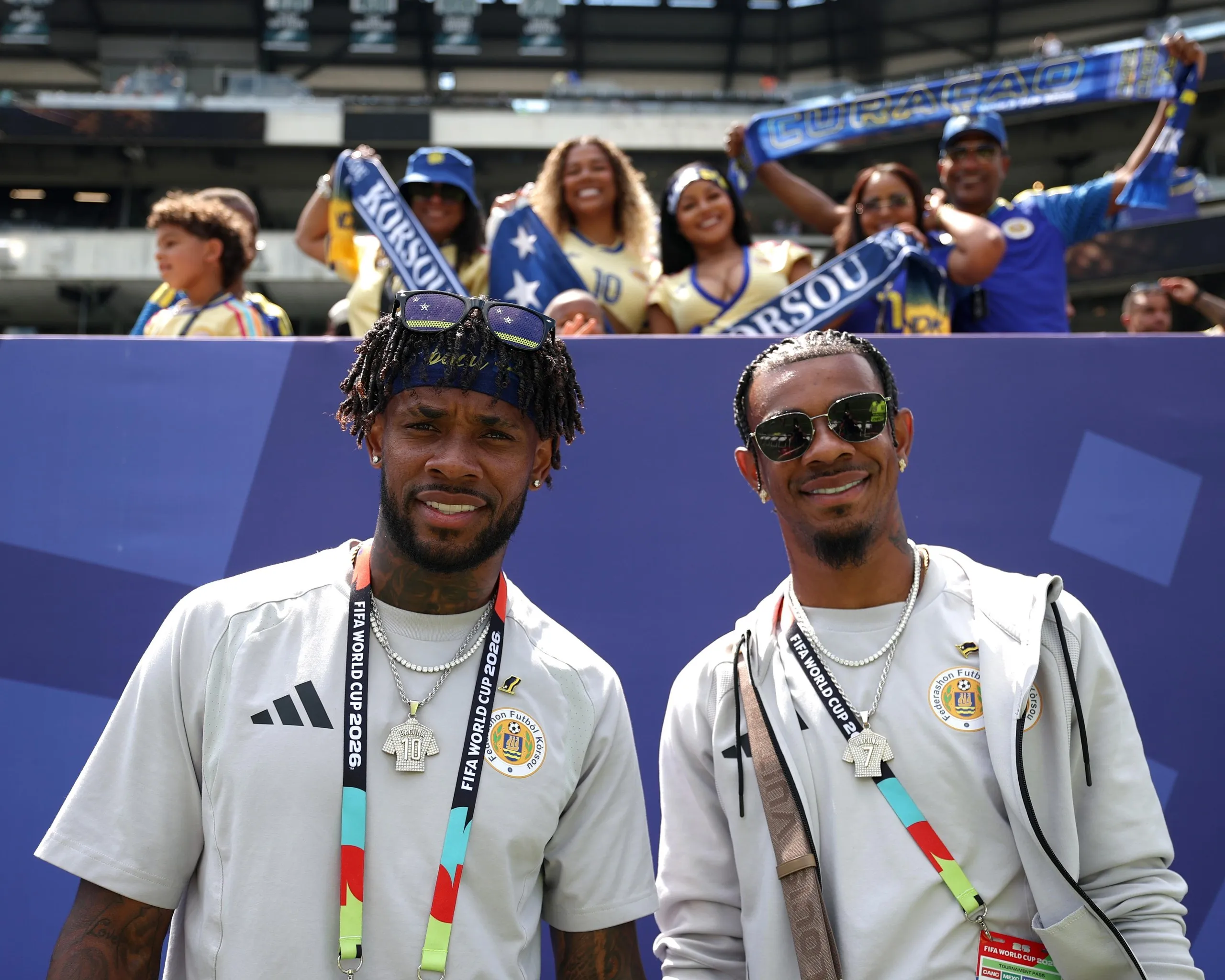 Leandro Bacuna and Juninho Bacuna at the ground in Philadelphia before Curaçao’s World Cup group game against Côte d’Ivoire.