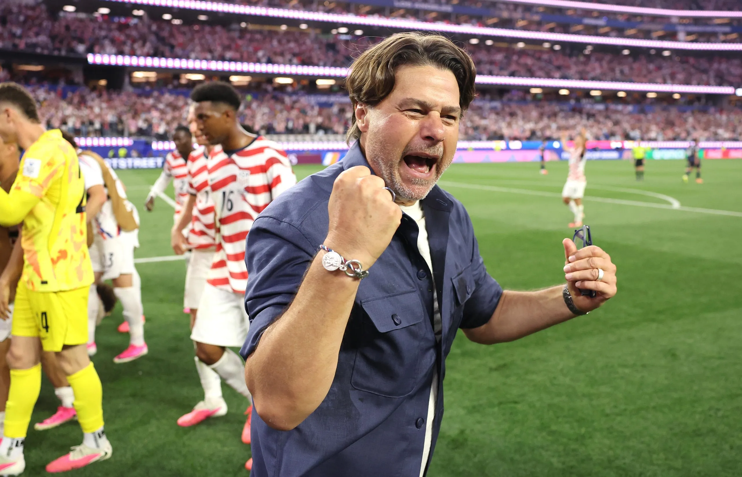 Mauricio Pochettino celebrates after his team’s victory.