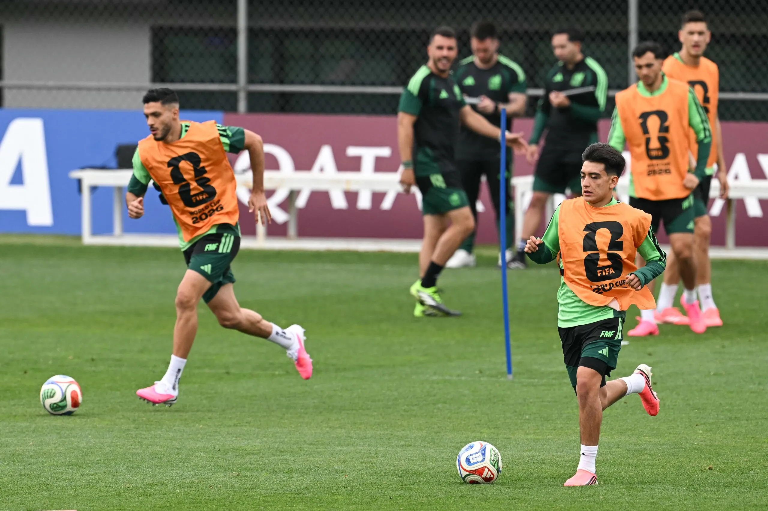 Raúl Jiménez and midfielder Gilberto Mora training in Mexico City