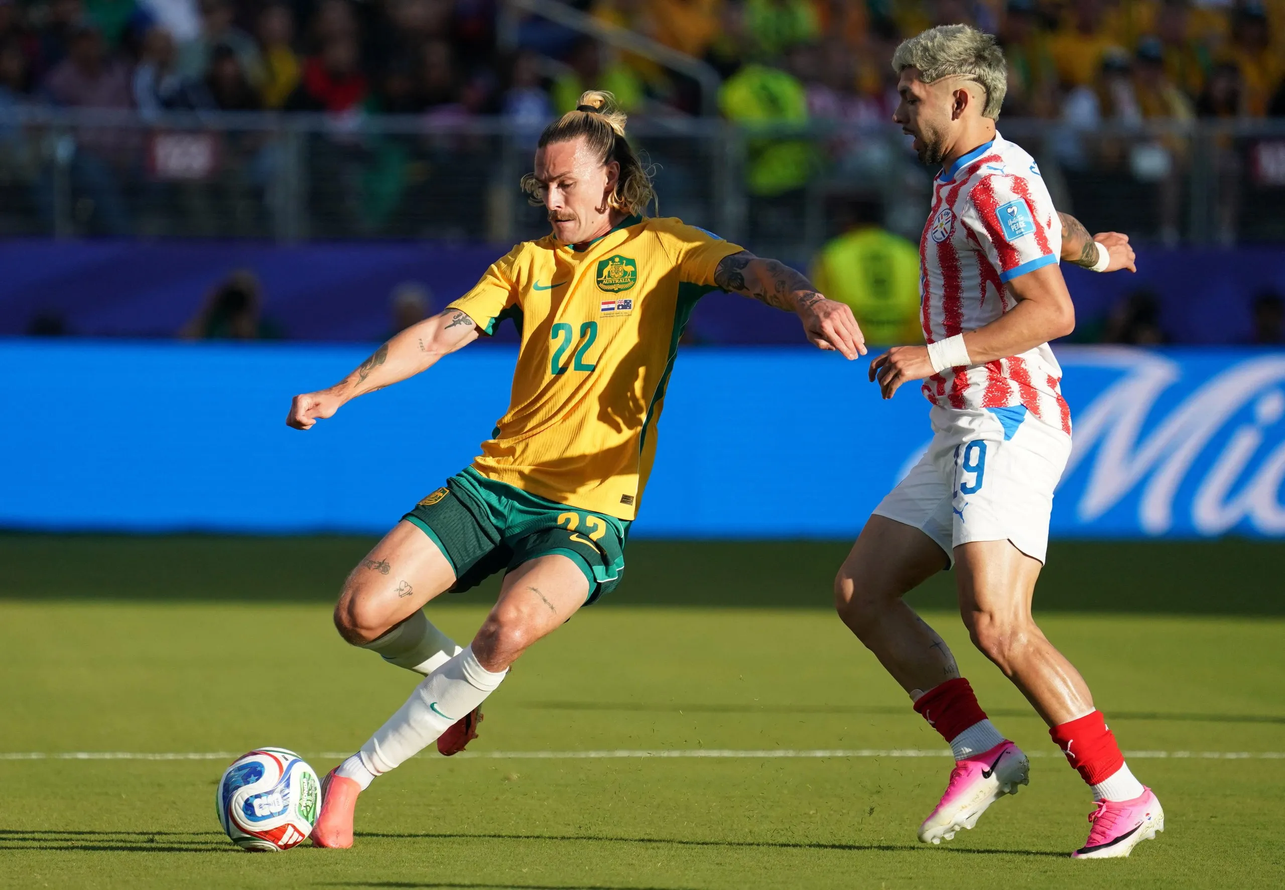 Australia's Jackson Irvine in action.