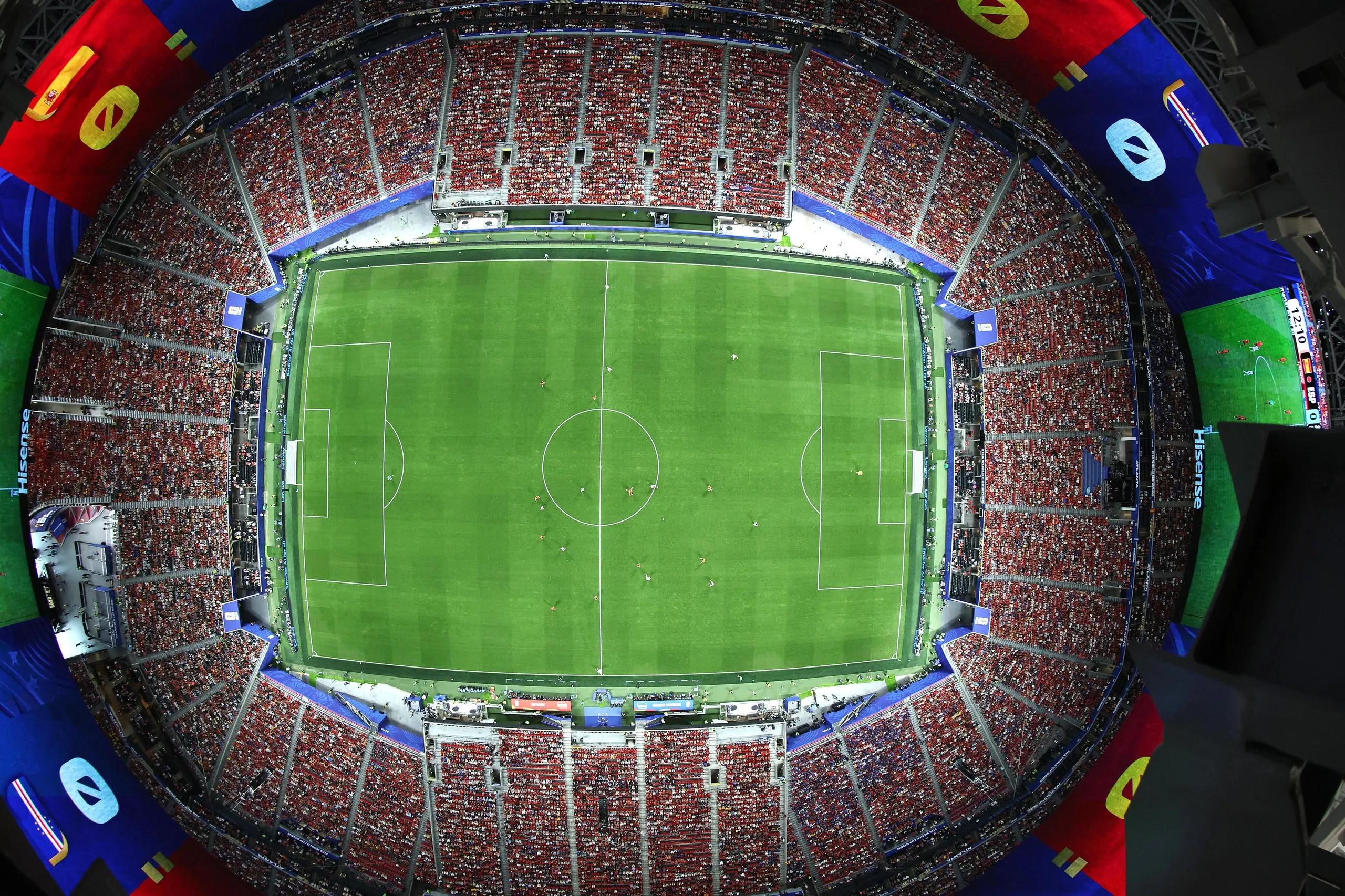 An aerial view inside the stadium.