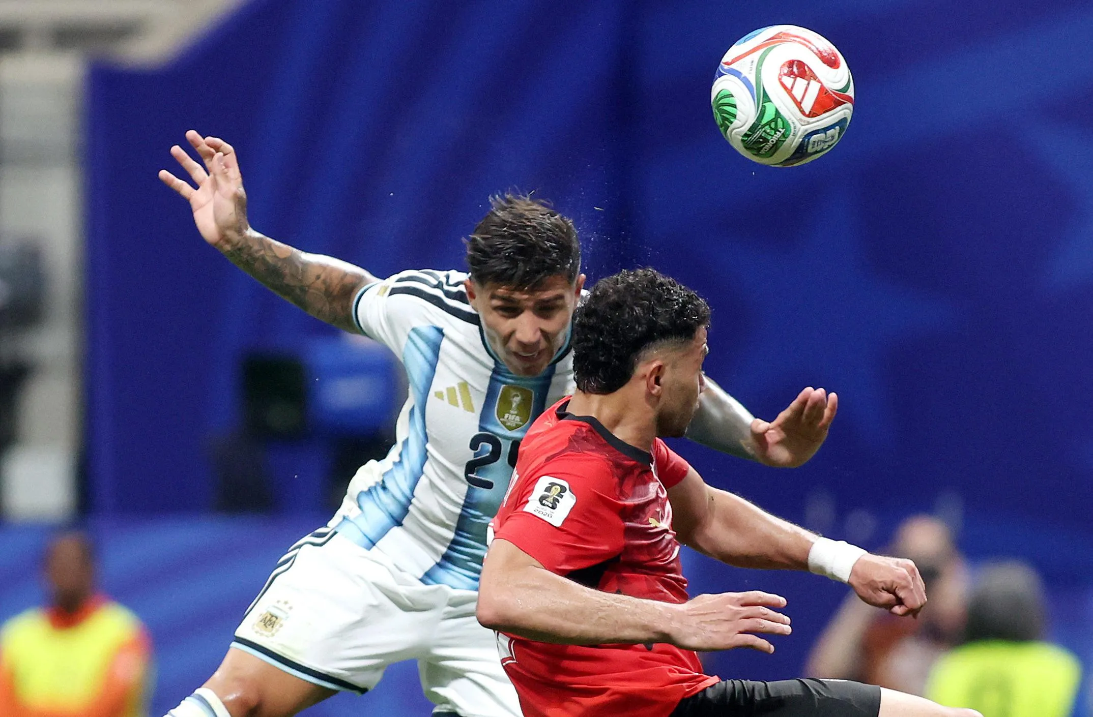 Enzo Fernandez heads home Argentina’s third goal.