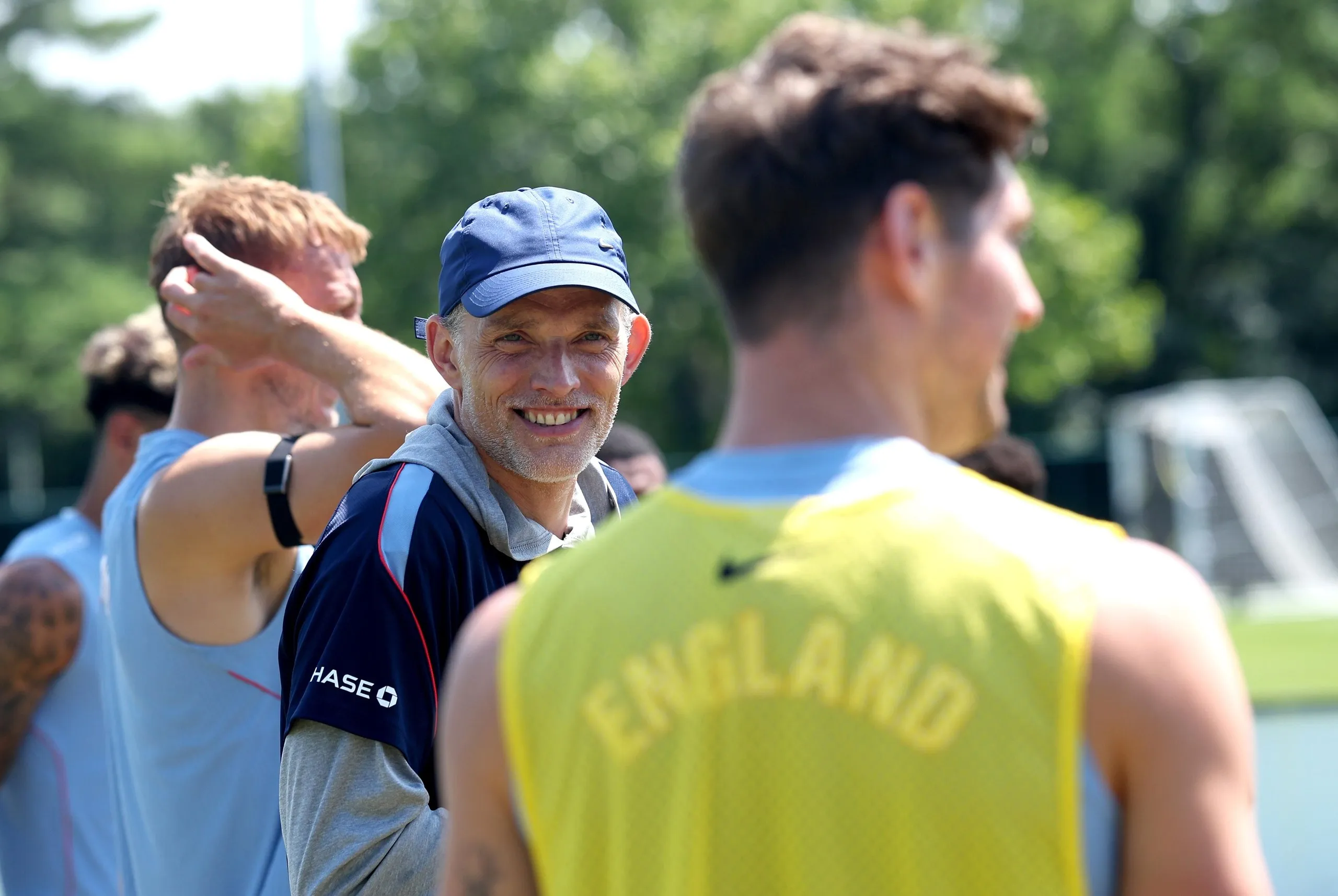 Thomas Tuchel smiles in training in Kansas City