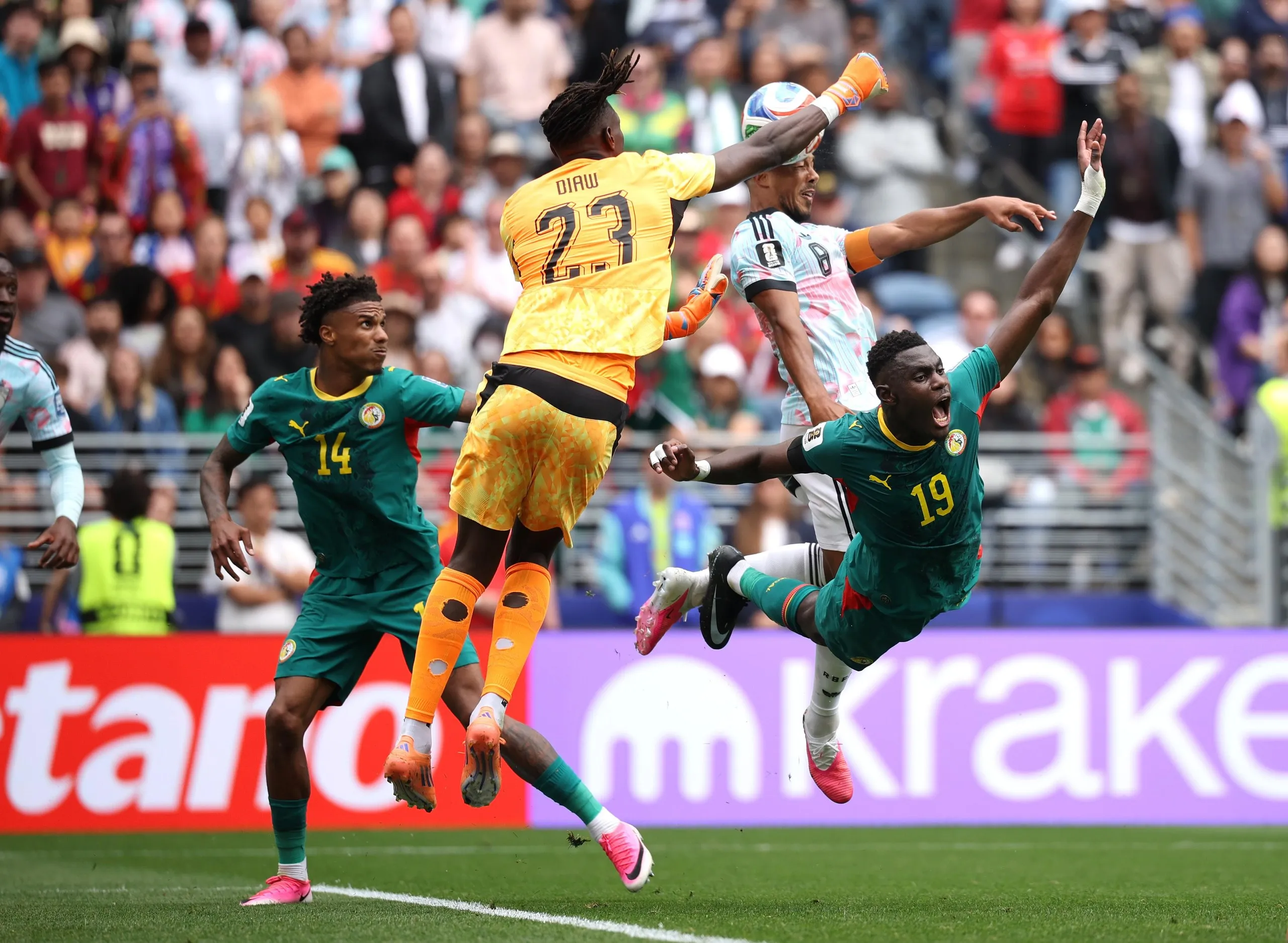 Youri Tielemans heads in Belgium’s second goal against Senegal at Seattle Stadium.