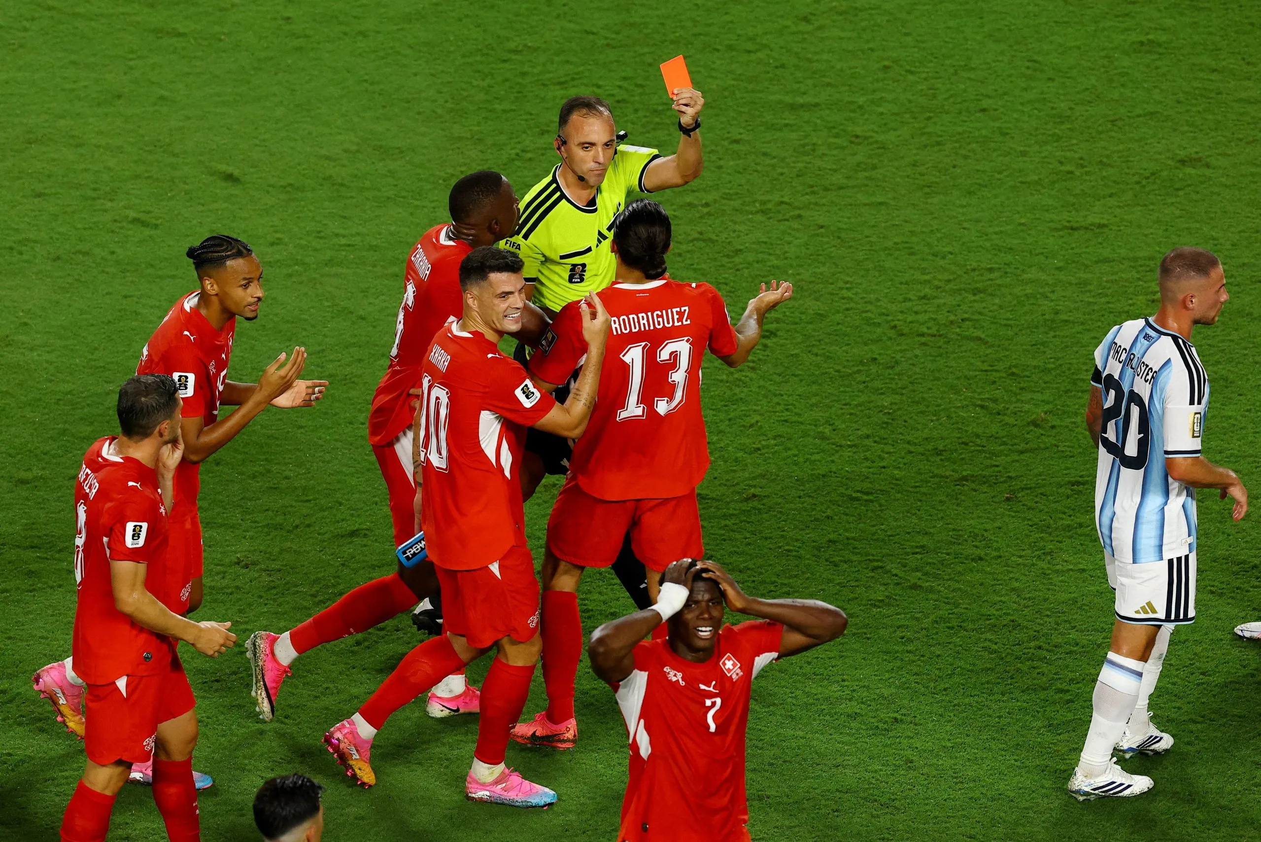 Breel Embolo gets sent off against Argentina