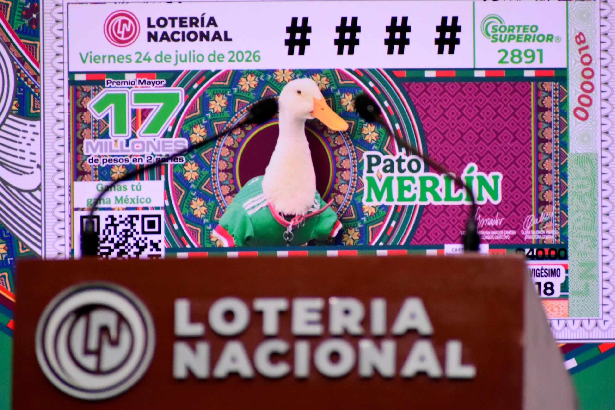 Merlín the Mexican duck is celebrated on a commemorative national lottery ticket