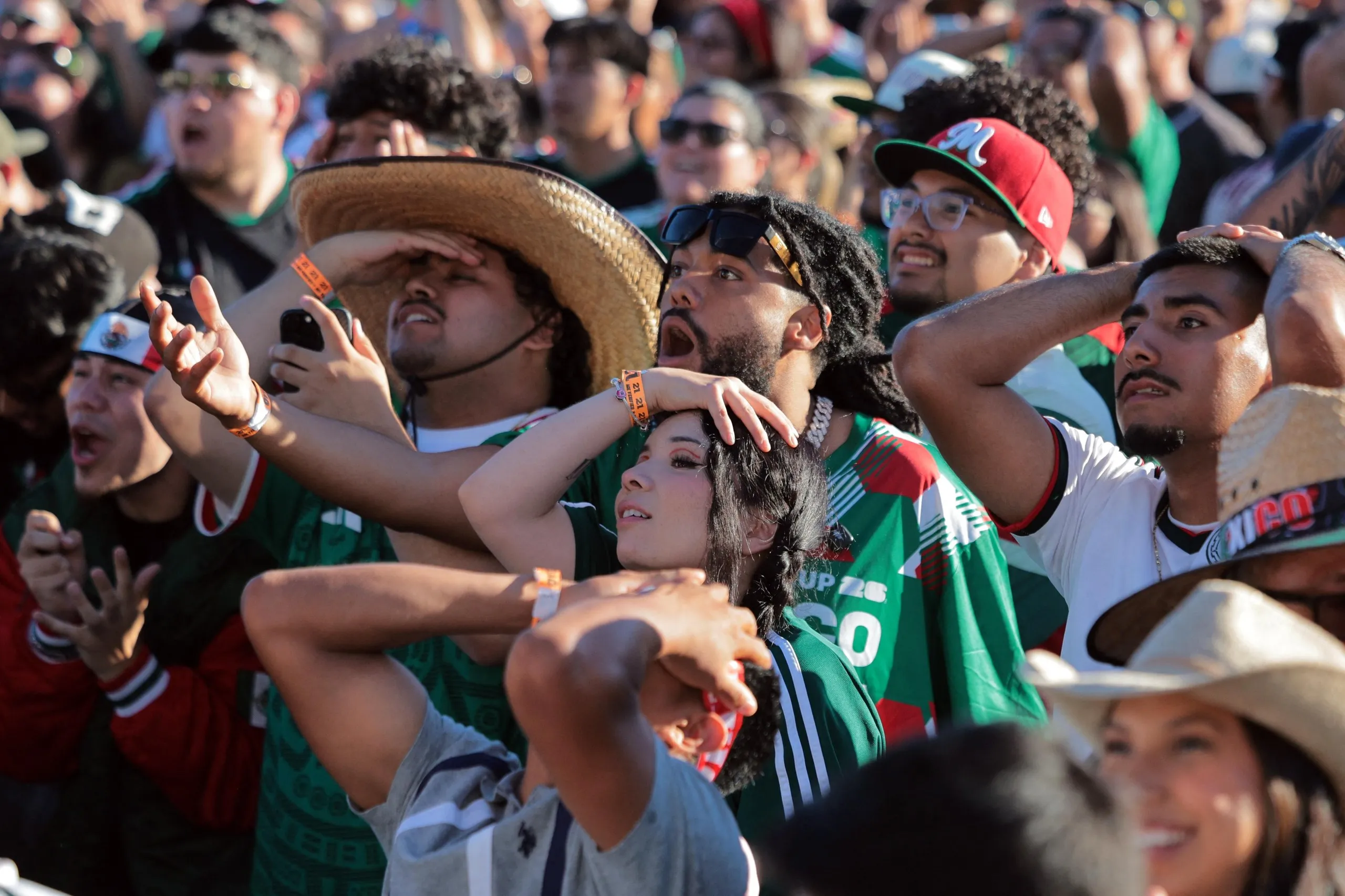 Mexico supporters rue a missed chance during the match