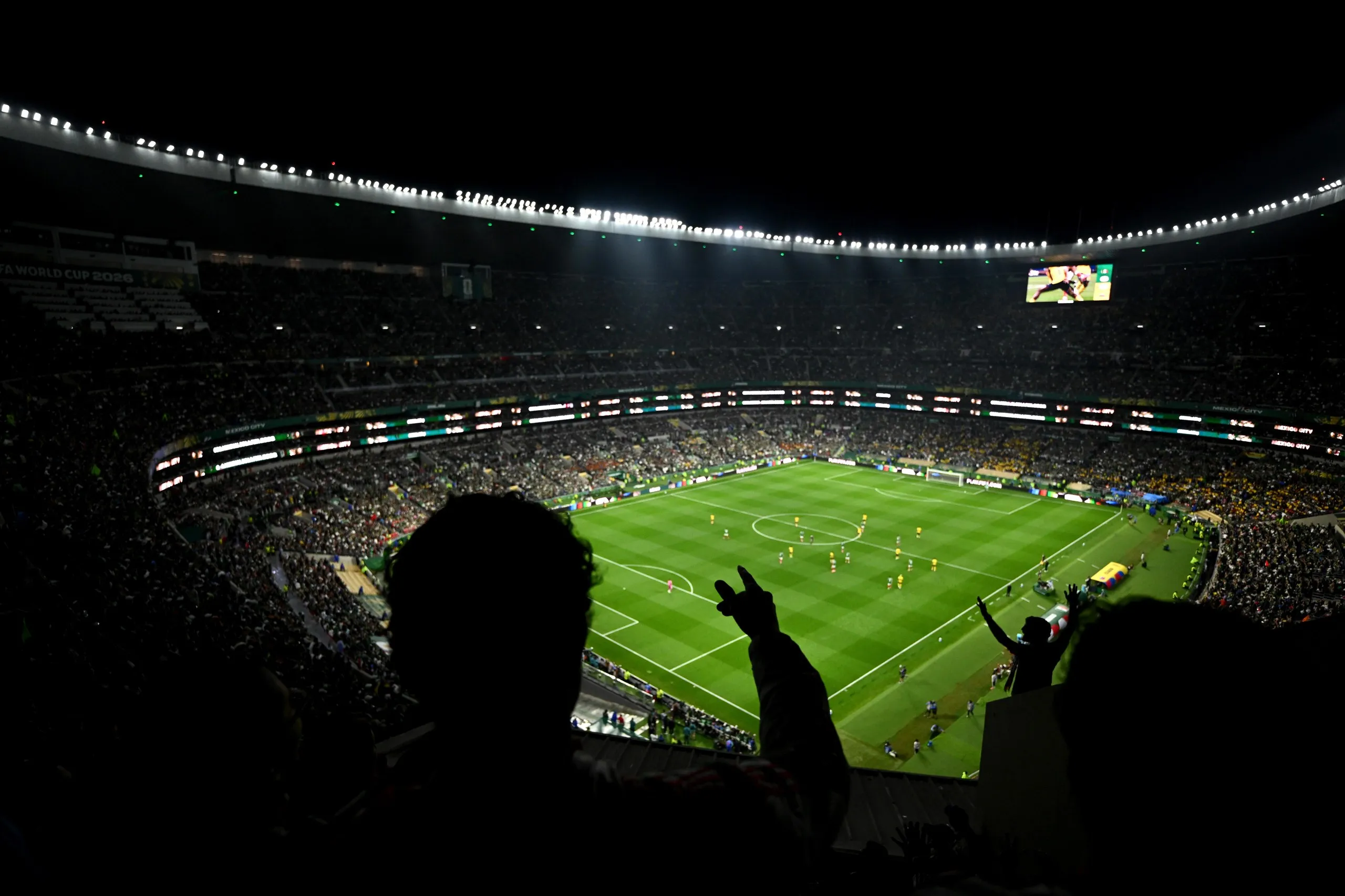A view of Mexico’s last-32 game against Ecuador from high up inside the Azteca stands.